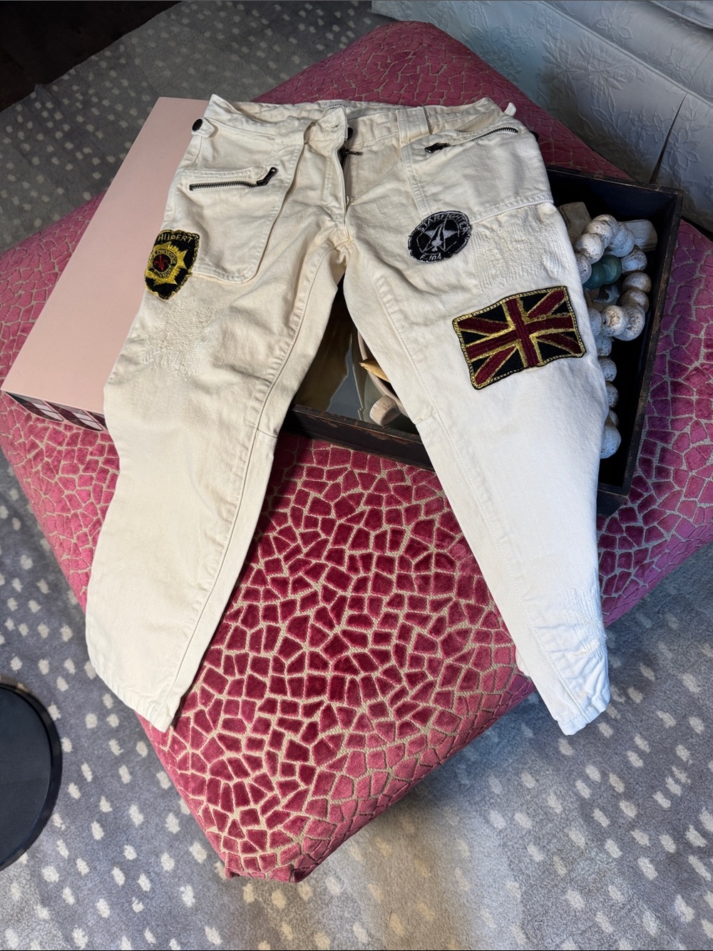 Pinko Off-White Cotton Trousers slim fit pencil leg Capris size 4